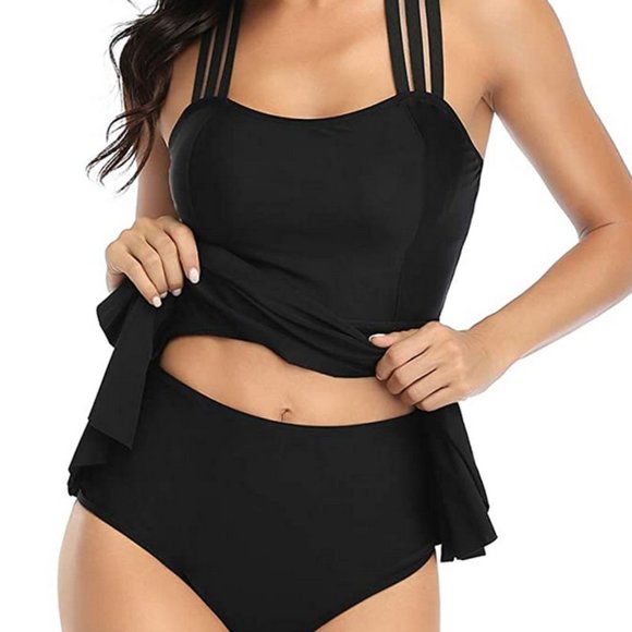 XL Size Black Tankini Swimsuit Womens Swim set top/bottoms NEW - Picture 3 of 5